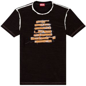 Diesel, Tops, Heren, Zwart, 3Xl, Katoen, Logo-embroidered T-shirt in slub cotton