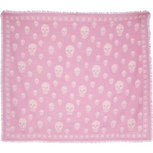 Alexander McQueen, Accessoires, Dames, Roze, ONE Size, Wol, Roze Skull Franje Sjaal