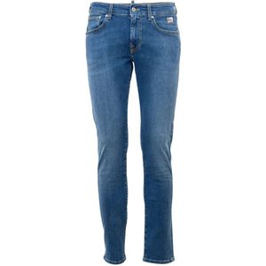 Roy Roger's, Jeans, Heren, Blauw, W38, Denim, Italiaanse Slim-Fit Stretch Denim Jeans