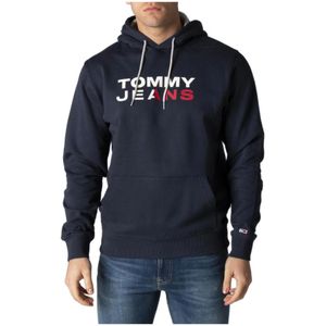 Tommy Jeans, Blauwe Print Hoodie Blauw, Heren, Maat:S