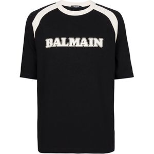 Balmain, Tops, unisex, Zwart, S, retro T-shirt
