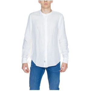 Blauer, Overhemden, Heren, Wit, L, Linnen, Linnen Overhemd Lange Mouwen Lente/Zomer Collectie