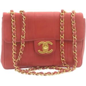 Chanel Vintage, Tweedehands Rode Leren Chanel Flap Tas Rood, Dames, Maat:ONE Size