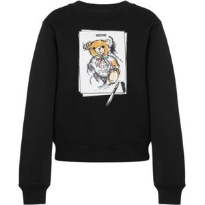 Moschino, Sweatshirts & Hoodies, Dames, Zwart, M, Katoen, Handtekening Teddy Bear Crew Neck Sweater