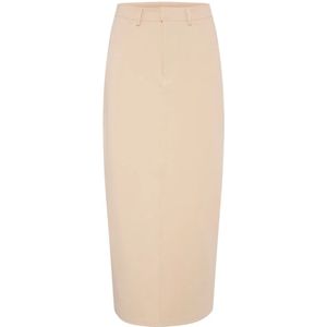 Soaked in Luxury, Klassieke Sandshell Rok met Achtersplit Beige, Dames, Maat:M