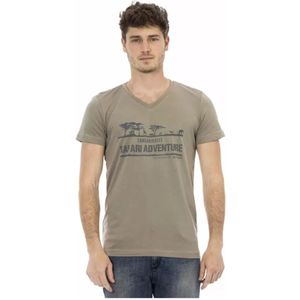 Trussardi, Bruine Grafische Print V-Hals T-Shirt Bruin, Heren, Maat:2XL