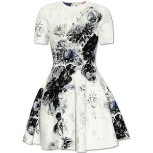 Alexander McQueen, Kleedjes, Dames, Wit, M, Uitlopende gerimpelde jurk