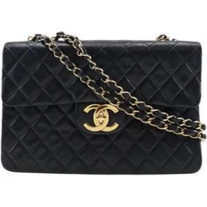 Chanel Vintage, Pre-owned, Dames, Zwart, ONE Size, Leer, Tweedehands leren schoudertassen
