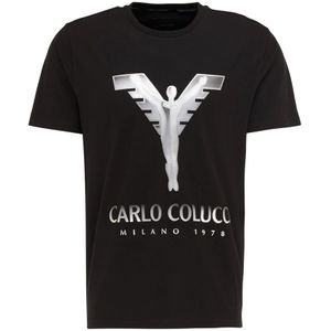 Carlo Colucci, Tops, Heren, Zwart, S, Unieke Artistieke Korte Mouw Shirts