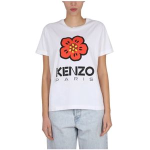 Kenzo, Tops, Dames, Wit, L, Bloemen Loose Fit T-shirt