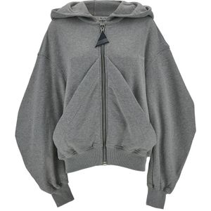 The Attico, Sweatshirts & Hoodies, Dames, Grijs, S, Katoen, Grijze Oversized Sweatshirt met Capuchon