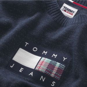 Tommy Jeans, Truien, Heren, Blauw, S, Blauwe Sweater met Tommy Stijl