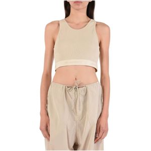 Hinnominate, Tops, Dames, Beige, M, Katoen, Geribbelde katoenen cropped top met elastiek