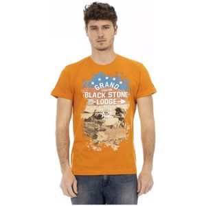 Trussardi, Tops, Heren, Oranje, L, Katoen, Oranje Katoenen T-Shirt met Voorprint