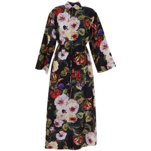 Dolce & Gabbana, Kleedjes, Dames, Veelkleurig, M, Zijden jurk met lange mouwen
