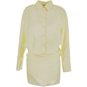 The Attico, Blouses & Shirts, Dames, Geel, 2Xs, Katoen, Stijlvolle Hatty Overhemd Mini Jurk