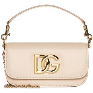 Dolce & Gabbana, Tassen, Dames, Beige, ONE Size, Leer, Chique Roze Leren Schoudertas