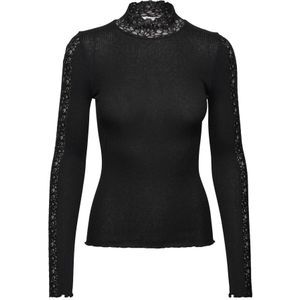 Rosemunde, Tops, Dames, Zwart, S, Katoen, Zwart Kant Detail Lange Mouw Top