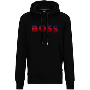 Hugo Boss, Sweatshirts & Hoodies, Heren, Zwart, M, Katoen, Zwarte hoodie met centraal logo