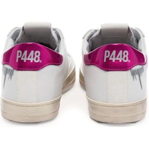 P448, Schoenen, Dames, Veelkleurig, 36 EU, Witte Sneakers met Helder Fuchsia Hiel