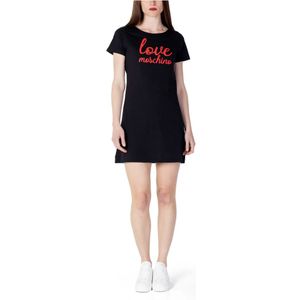 Love Moschino, Print Logo Korte Jurk Zwart, Dames, Maat:2XS