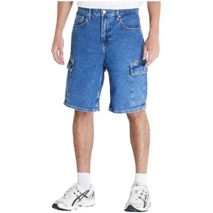 Calvin Klein Jeans, Korte broeken, Heren, Blauw, W30, Katoen, Blauwe Katoenen Jeans met Rits