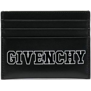 Givenchy, Zwarte leren creditcard portemonnee met logo print Zwart, Heren, Maat:ONE Size