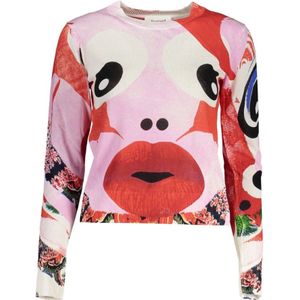 Desigual, Sweatshirts & Hoodies, Dames, Veelkleurig, 2Xl, Linnen, Roze Linnen Trui met Contrasterende Details