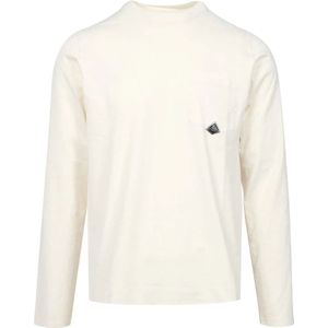 Roy Roger's, Beige Katoenen T-shirt met Lange Mouwen en Zakje Wit, Heren, Maat:L