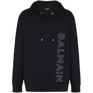 Balmain, Sweatshirts & Hoodies, Heren, Zwart, S, Logo Hoodie in Zwart en Grijs