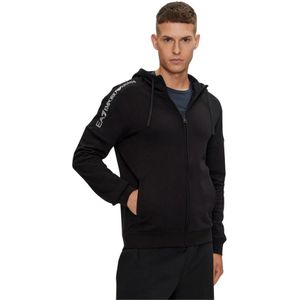 Emporio Armani Ea7, Sweatshirts & Hoodies, Heren, Zwart, XL, Katoen, Zwarte Full-Zip Hoodie Trui