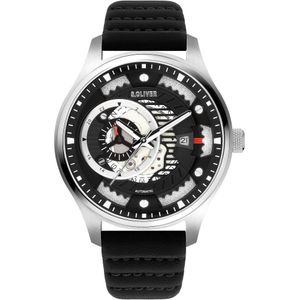 s.Oliver, Accessoires, Dames, Grijs, ONE Size, Automatisch Horloge Zwart Zilver So-3941-La