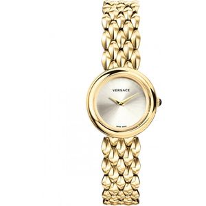 Versace, Accessoires, Dames, Geel, ONE Size, V-Flare Goud Roestvrij Stalen Horloge