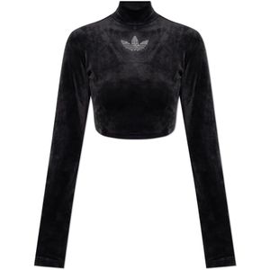 Adidas Originals, Tops, Dames, Zwart, L, Velours top met opstaande kraag