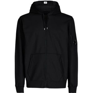 C.p. Company, Lichtgewicht Fleece Rits Hoodie Zwart, Heren, Maat:M