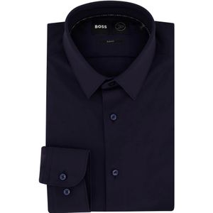 Hugo Boss, Overhemden, Heren, Blauw, L, Katoen, Zakelijk Overhemd Donkerblauw Slim Fit