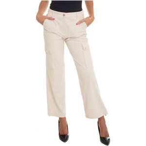 Liu Jo, Broeken, Dames, Beige, S, Leer, Cargo broek met hoge taille