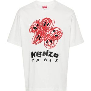 Kenzo, Bloemen Geborduurd T-shirt Wit, Heren, Maat:XL