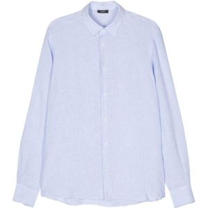Peserico, Overhemden, Heren, Blauw, XL, Linnen, Blauw/Wit Gestreept Linnen Overhemd