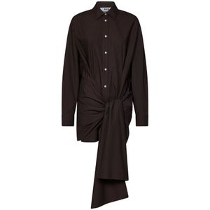 Msgm, Bruine Oversized Katoenen Poplin Shirt met Maxi Knoopdetail Bruin, Dames, Maat:M