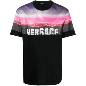 Versace, Bedrukt T-Shirt 2B510 Nero Zwart, Heren, Maat:XL