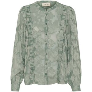 Cream, Blouses & Shirts, Dames, Groen, XL, Polyester, Mesh Blouse met Pofmouwen en Ruches