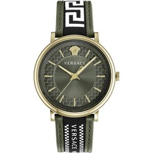 Versace, Accessoires, Heren, Geel, ONE Size, Militair Groene Wijzerplaat Quartz Horloge
