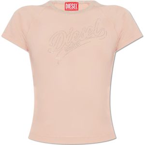 Diesel, T-Vincie T-shirt met logo Roze, Dames, Maat:L