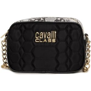 Cavalli Class, Tassen, Dames, Zwart, ONE Size, Leer, Schoudertas Synthetisch Leer Rits Logo