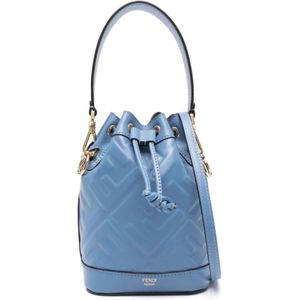 Fendi, Tassen, Dames, Blauw, ONE Size, Suède, Ocean Blue Bucket Tas met FF Logo