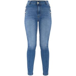 Kocca, Jeans, Dames, Blauw, W26, Distressed Skinny Jeans met Decoratieve Knopen