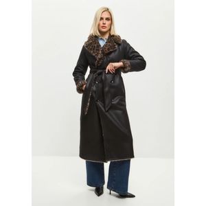 Cesare Gaspari, Mantels, Dames, Zwart, M, Leer, Omkeerbare Nep Dierenprint Shearling Lange Jas