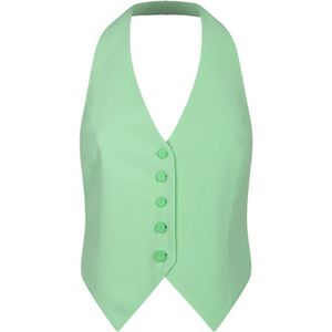 Nenette, Jassen, Dames, Groen, XS, Satijn, Veren Kraag Zomer Groene Vest