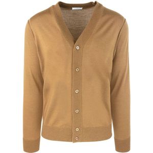 Paolo Pecora, Truien, Heren, Bruin, S, Wol, Bruine Cardigan Sweater Regular Fit